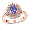Tanzanite, Natural Champagne and White Diamond 1.30 ctw Ring in 18K Vermeil Rose Gold Over Sterling Silver (Size 7.0) - Sticky add to cart bar