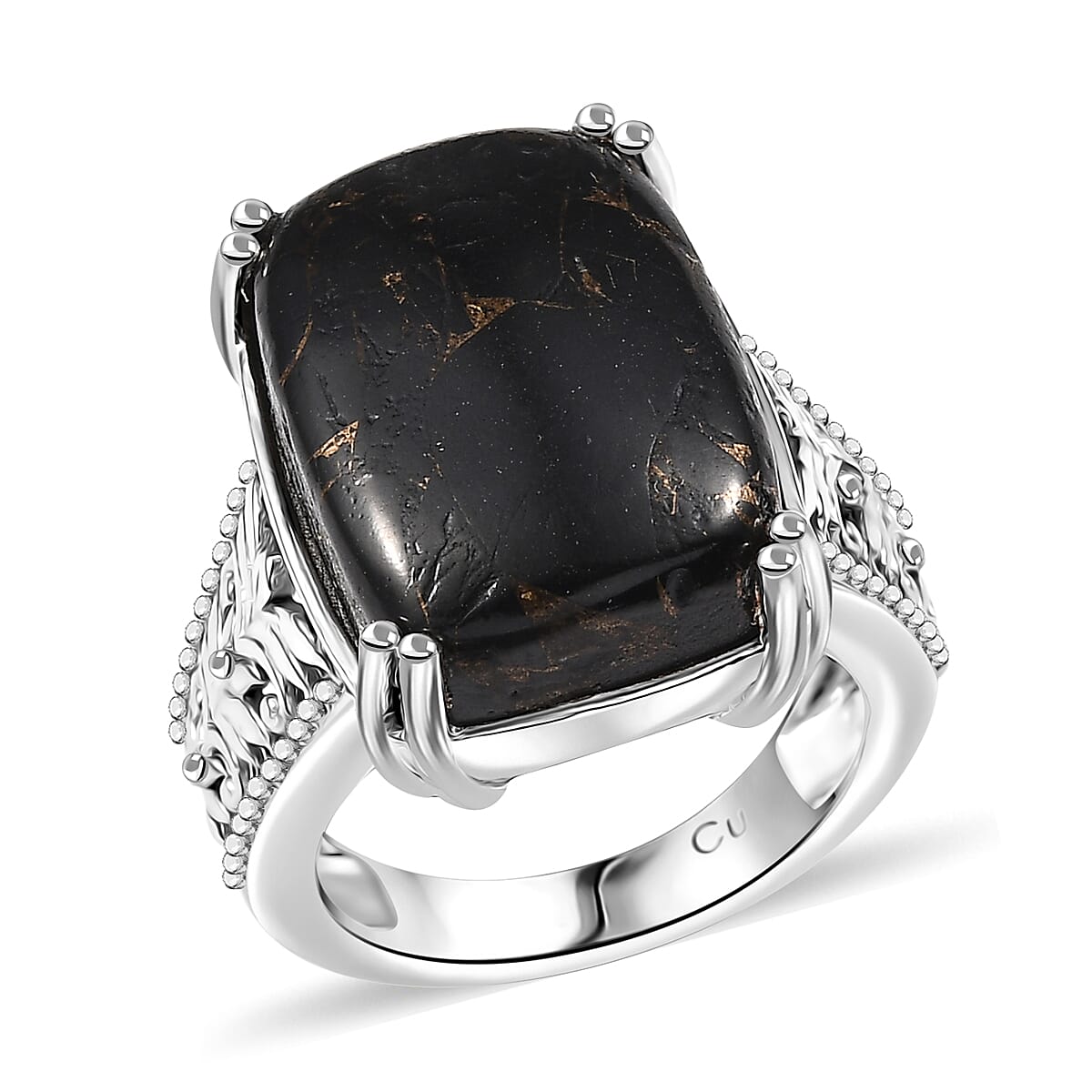 Matrix Silver Shungite 9.20 ctw Solitaire Ring in Platinum Over Copper with Magnet (Size 10.0)