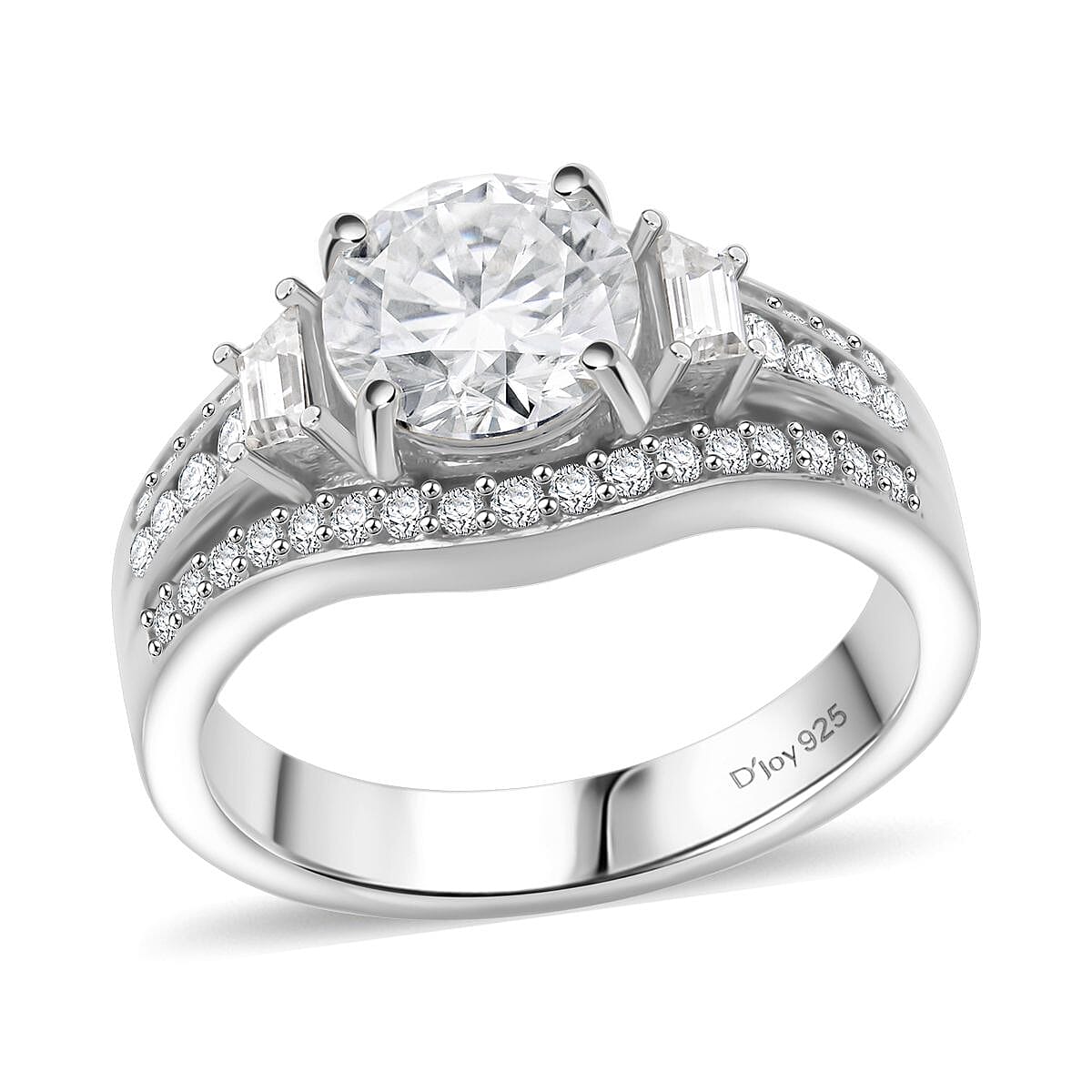 D'Joy Heart and Arrow Cut Moissanite (8mm) Ring in Rhodium Over Sterling Silver (Size 10.0) 2.50 ctw
