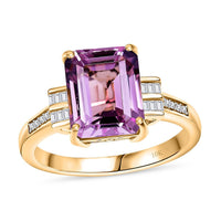 Luxoro 10K Yellow Gold Premium Martha Rocha Kunzite, Diamond (I2) (0.15 cts) Ring (Size 9.0) 6.10 ctw