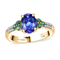 Luxoro 14K Yellow Gold AAA Tanzanite, Boyaca Colombian Emerald and Diamond (I2) Ring (Size 10.0) (4.08 g) 2.00 ctw
