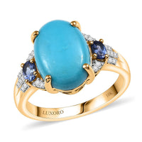Luxoro 10K Yellow Gold Premium Sleeping Beauty Turquoise, Tanzanite and Diamond (I2) Ring (Size 10.0) (4.50 g) 6.25 ctw