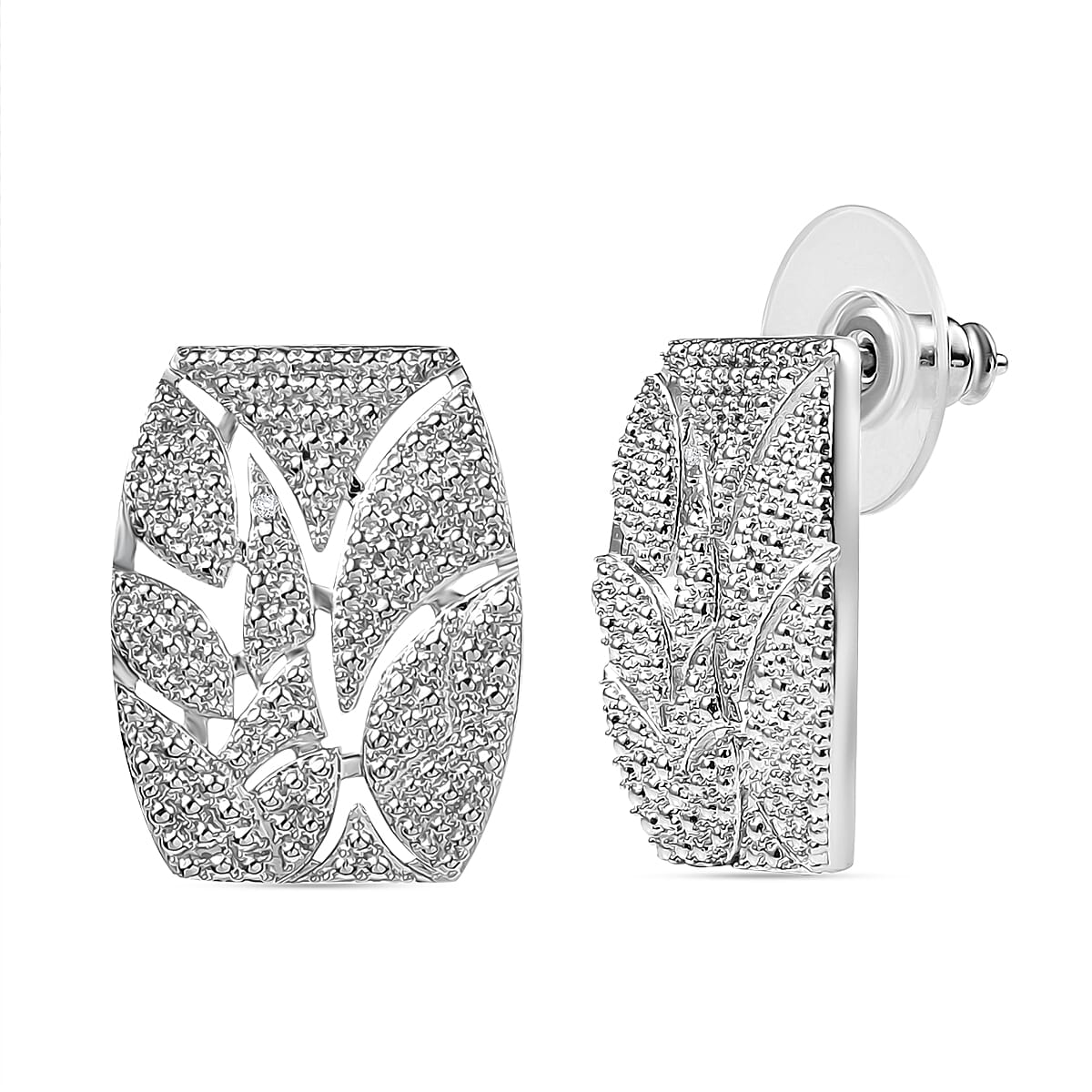 Karis Diamond Accent Frosted Leaf Earrings