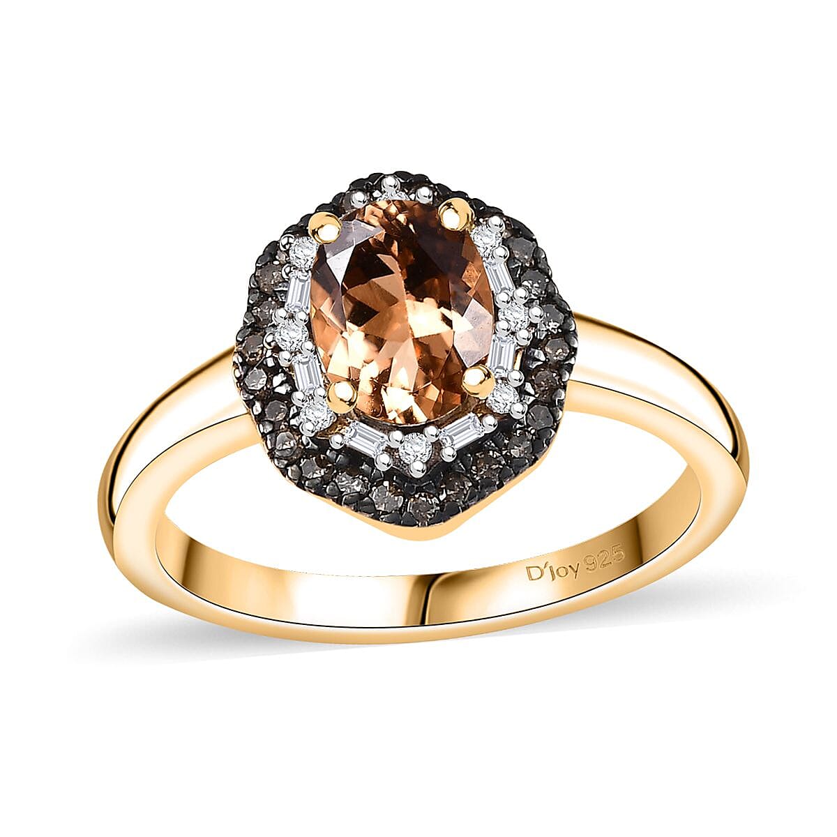 Premium Calabar Imperial Tourmaline, Natural Champagne Diamond and White Diamond (0.35 cts) Ring in 18K Vermeil YG Over Sterling Silver (Size 6.0) 1.60 ctw
