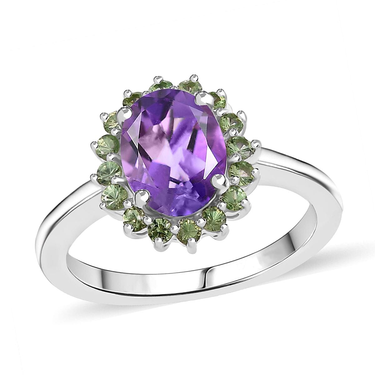 Premium Moroccan Amethyst and Tsavorite Garnet 2.20 ctw Ring in Rhodium Over Sterling Silver (Size 10.0)