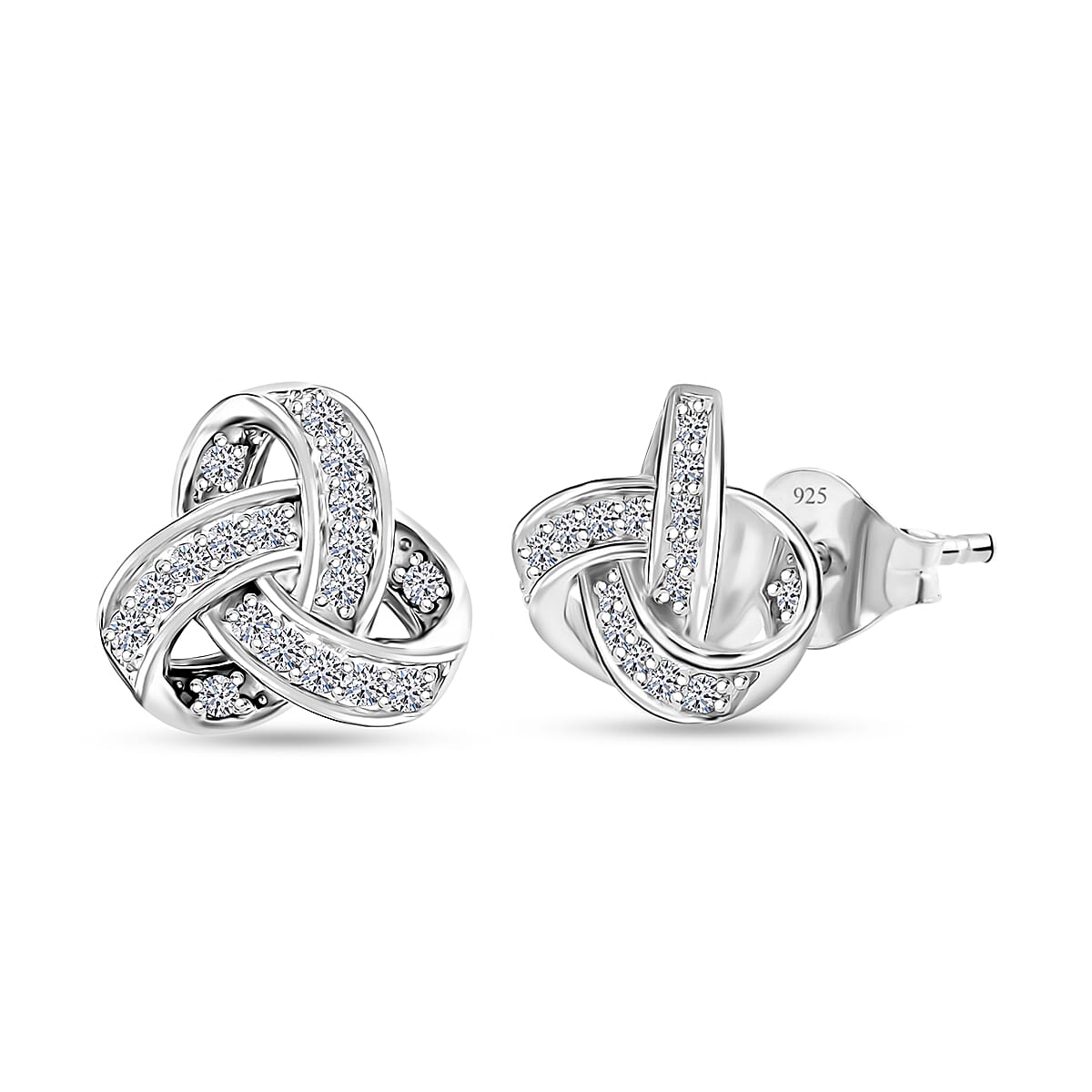Luxuriant Lab Grown Diamond G-H SI 0.20 ctw Knot Earrings in Rhodium Over Sterling Silver