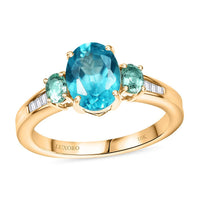 Luxoro Premium Blue Apatite, Boyaca Colombian Emerald and Diamond I2 2.65 ctw Ring in 10K Yellow Gold