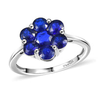 Tanzanian Blue Spinel (DF) Floral Ring in Rhodium Over Sterling Silver (Size 10.0) 2.10 ctw