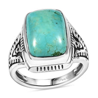 Artisan Crafted Royston Rectangular Turquoise Ring in Sterling Silver (Size 10.0)