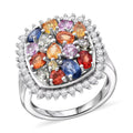 TLV Multi Sapphire, White Zircon Sunburst Elegance Ring in Rhodium Over Sterling Silver (Size 10.0) 4.40 ctw - Sticky add to cart bar