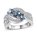 Peacock Tanzanite, White Zircon Ring in Rhodium Over Sterling Silver (Size 8.0) 2.70 ctw - Sticky add to cart bar
