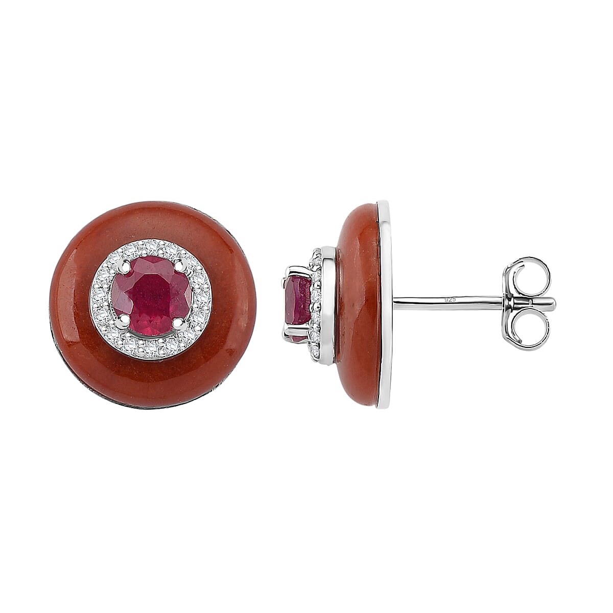D'Joy Red Jade, Multi Gemstone Earrings in Rhodium Over Sterling Silver 11.15 ctw