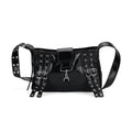 Black Faux Leather Punk Crossbody Bag (14.17"x3.15"x9.45") with Shoulder Strap - Sticky add to cart bar