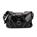 Black Faux Leather Stylish Riveted Hobo Bag with Shoulder Strap - Sticky add to cart bar