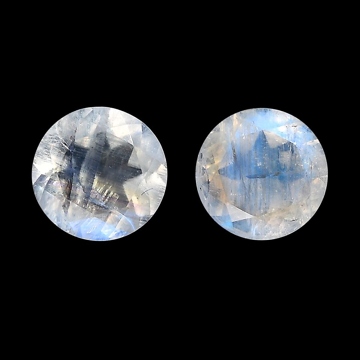AAA Rainbow Moonstone Set of 2 (Rnd 6 mm) 1.55 ctw Loose Gemstone
