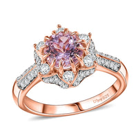 Martha Rocha Kunzite ,  Moissanite  Main Stone With Side Stone Ring in 18K RG Vermeil Sterling Silver 2.19 ctw