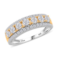 Moissanite Ring in Rhodium Over Sterling Silver and 10K Yellow Gold (Size 6.0) 0.85 ctw