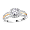 Moissanite (Cush 6x6mm) Ring in Rhodium Over Sterling Silver and 10K Yellow Gold (Size 10.0) 1.50 ctw - Sticky add to cart bar