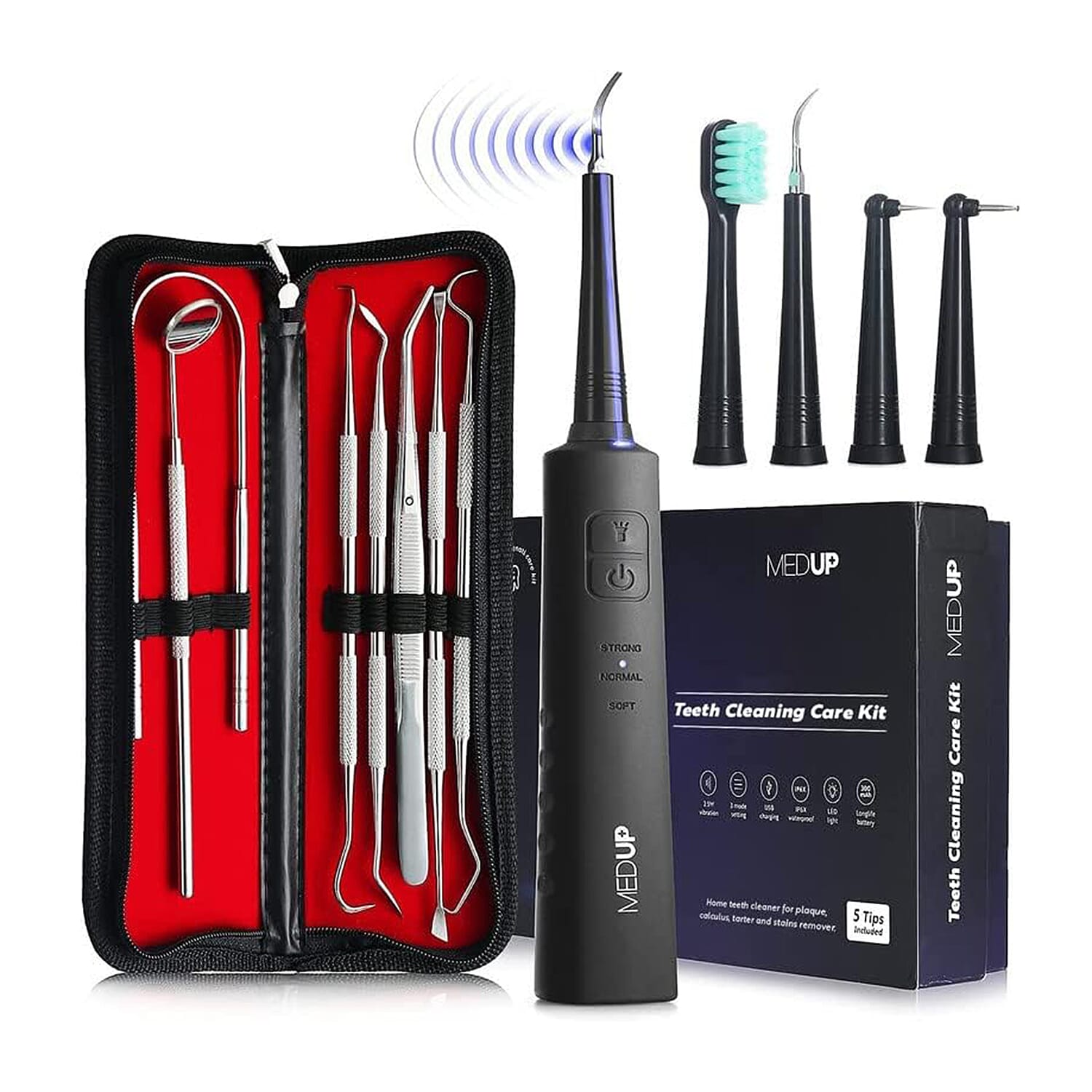 MedUp Cordless Electric Plaque Remover & Toothbrush Tooth Cleaning Kit