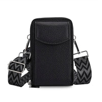 Black Litchi Embossed Faux Leather Crossbody Bag (4.33"x2.36"x6.89") with Woven Shoulder Strap