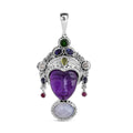 Sajen Silver African Amethyst Carved and Multi Gemstone 28.85 ctw Pendant without Chain in Sterling Silver - Sticky add to cart bar