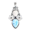 Sajen Silver Carved Bone and Multi Gemstone 30.40 ctw Pendant without Chain in Sterling Silver - Sticky add to cart bar