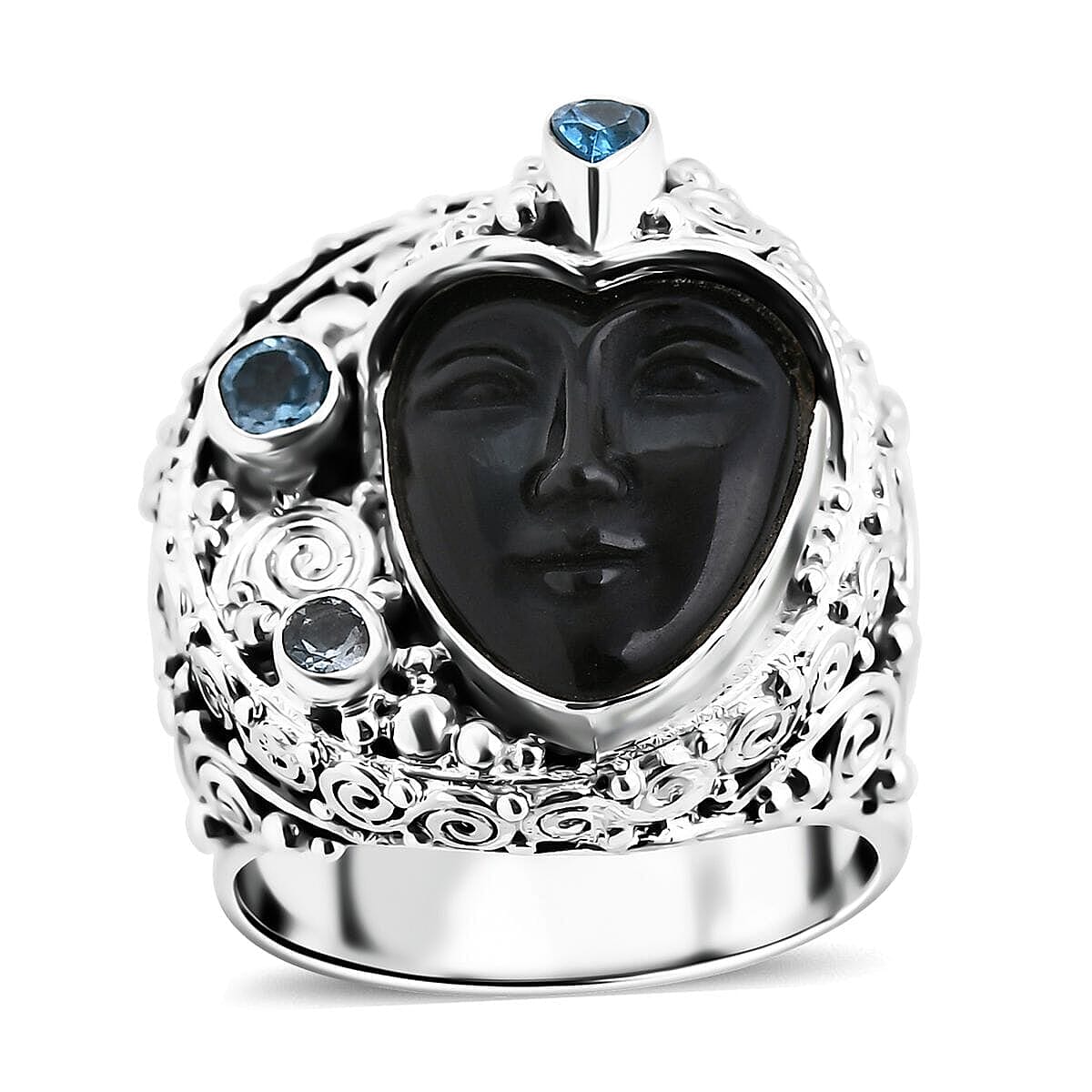 Sajen Silver Rainbow Obsidian Carved and Multi Gemstone 8.00 ctw Ring in Sterling Silver (Size 10.0)
