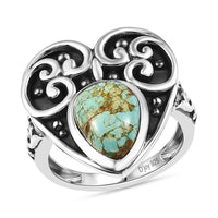 Artisan Crafted Royston Turquoise Heart Ring in Sterling Silver (Size 10.0) 3.00 ctw