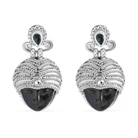 Sajen Silver Rainbow Obsidian Carved and Apatite 9.20 ctw Buddha Earrings in Sterling Silver