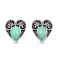 D'Joy Artisan Crafted Royston Turquoise 3.70 ctw Heart Earrings in Sterling Silver