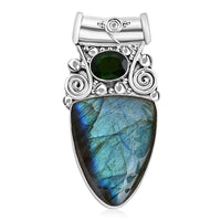 Sajen Silver Malagasy Labradorite and Chrome Diopside 26.30 ctw Pendant without Chain in Sterling Silver