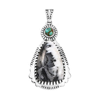 D'Joy Artisan Crafted White Buffalo and Royston Turquoise 13.35 ctw Sunflower Pendant without Chain in Sterling Silver