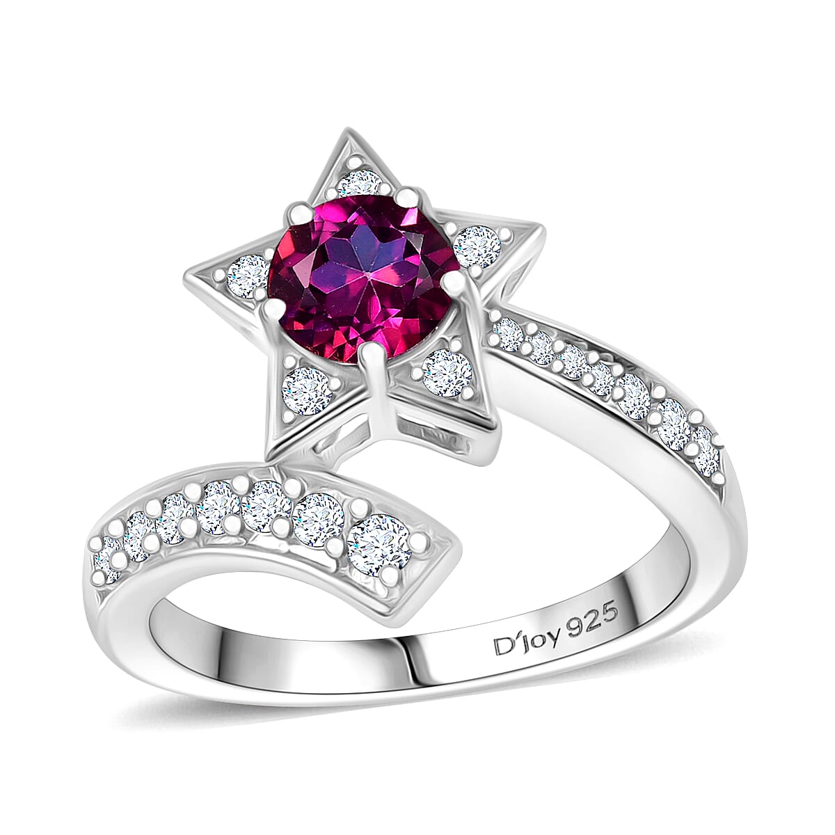 Crimson Mystic Topaz ,  White Zircon  Fancy Ring in Rhodium Overlay Sterling Silver 1.30 ctw