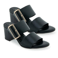 Olivia & Kate Black Francesa Buckle Heeled Sandal - Size 6.5