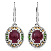 Niassa Ruby (FF) and Chrome Diopside 6.40 ctw Royal Bloom Earrings in Vermeil YG and Rhodium Over Sterling Silver