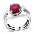 Fissure Filled Ruby ,  Moissanite  Ring in Rhodium Overlay Sterling Silver 5.51 ctw ,  Silver Wt. 9 g - Sticky add to cart bar