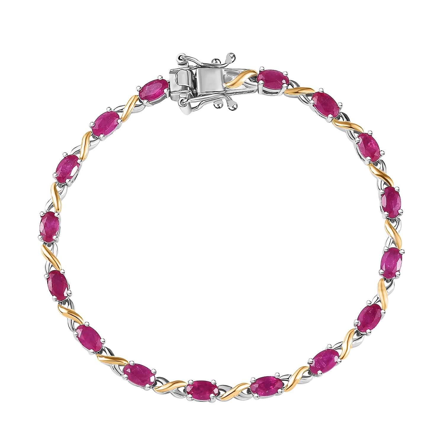 D'Joy Premium Mozambique Ruby Scarlet Harmony Bracelet in 18K Vermeil YG and Rhodium Over Sterling Silver (6.50 In) 5.00 ctw