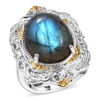 Karis Malagasy Labradorite Solitaire Ring in 18K YG Plated and Platinum Bond (Size 10.0) 12.25 ctw