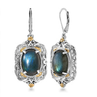 Karis Malagasy Labradorite 12.10 ctw Lever Back Earrings in 18K YG Plated and Platinum Bond