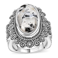 White Buffalo  Fancy Ring  Sterling Silver 9.00 ctw ,  Silver Wt. 9.5 g