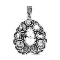 D'Joy Artisan Crafted White Buffalo 9.20 ctw Floral Pendant without Chain in Sterling Silver