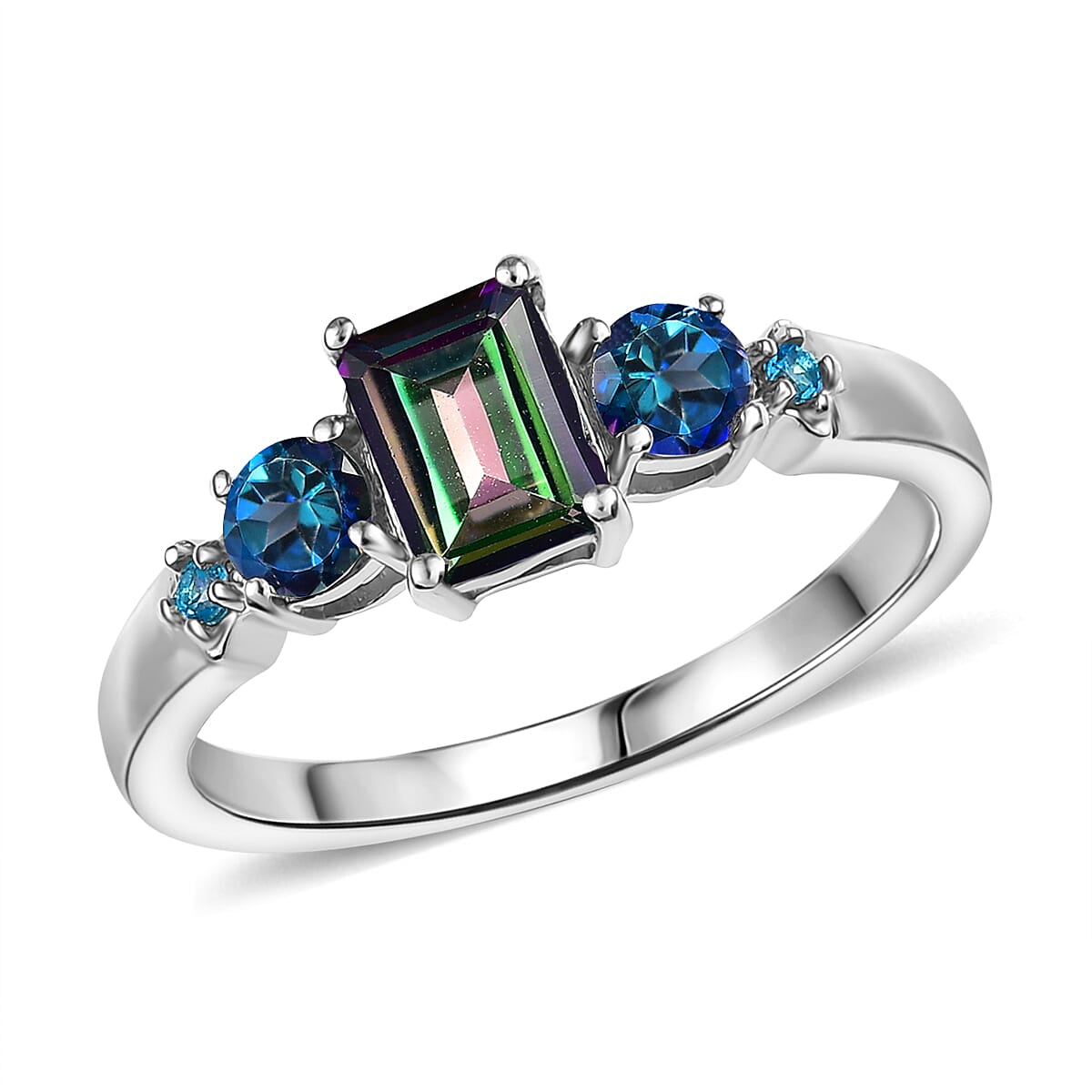 Mystic Topaz, Multi Gemstone Star Ring in Rhodium Over Sterling Silver (Size 10.0) 2.80 ctw
