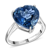 Luxoro AAA London Blue Topaz 7.25 ctw Solitaire Heart Ring in 10K White Gold (Size 10.0)