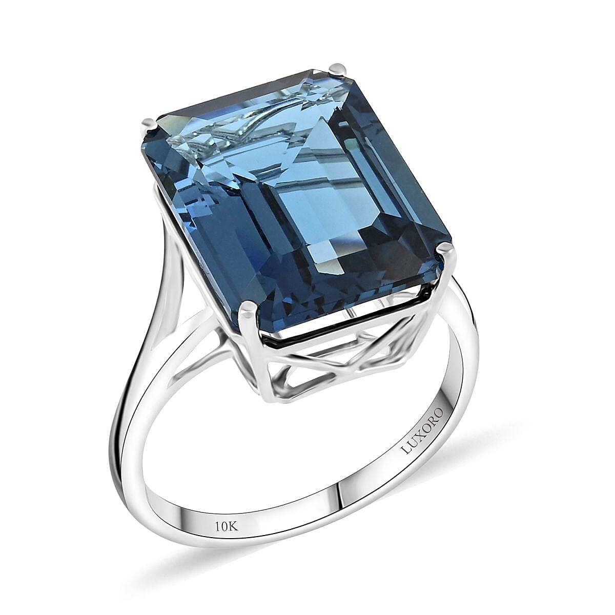 Luxoro AAA London Blue Topaz 10.50 ctw Solitaire Ring in 10K White Gold (Size 7.0)