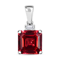Luxuriant AAA Asscher Cut Lab Grown Padparadscha Sapphire and E-F VS Lab Grown Diamond 3.52 ctw Pendant Necklace (18 Inches) in 10K White Gold