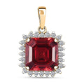 Certified & Appraised Luxuriant AAA Asscher Cut Lab Grown Padparadscha Sapphire, E-F VS Lab Grown Diamond 6.50 ctw Pendant Necklace (18 Inches) in 10K Yellow Gold - Sticky add to cart bar