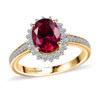 Certified & Appraised 10K Yellow Gold AAA Luxuriant Bixbite (LG) and Lab Grown Diamond (E-F, VS) (0.35 cts) Ring (Size 10.0) (Del. in 10-12 Days) 2.15 ctw