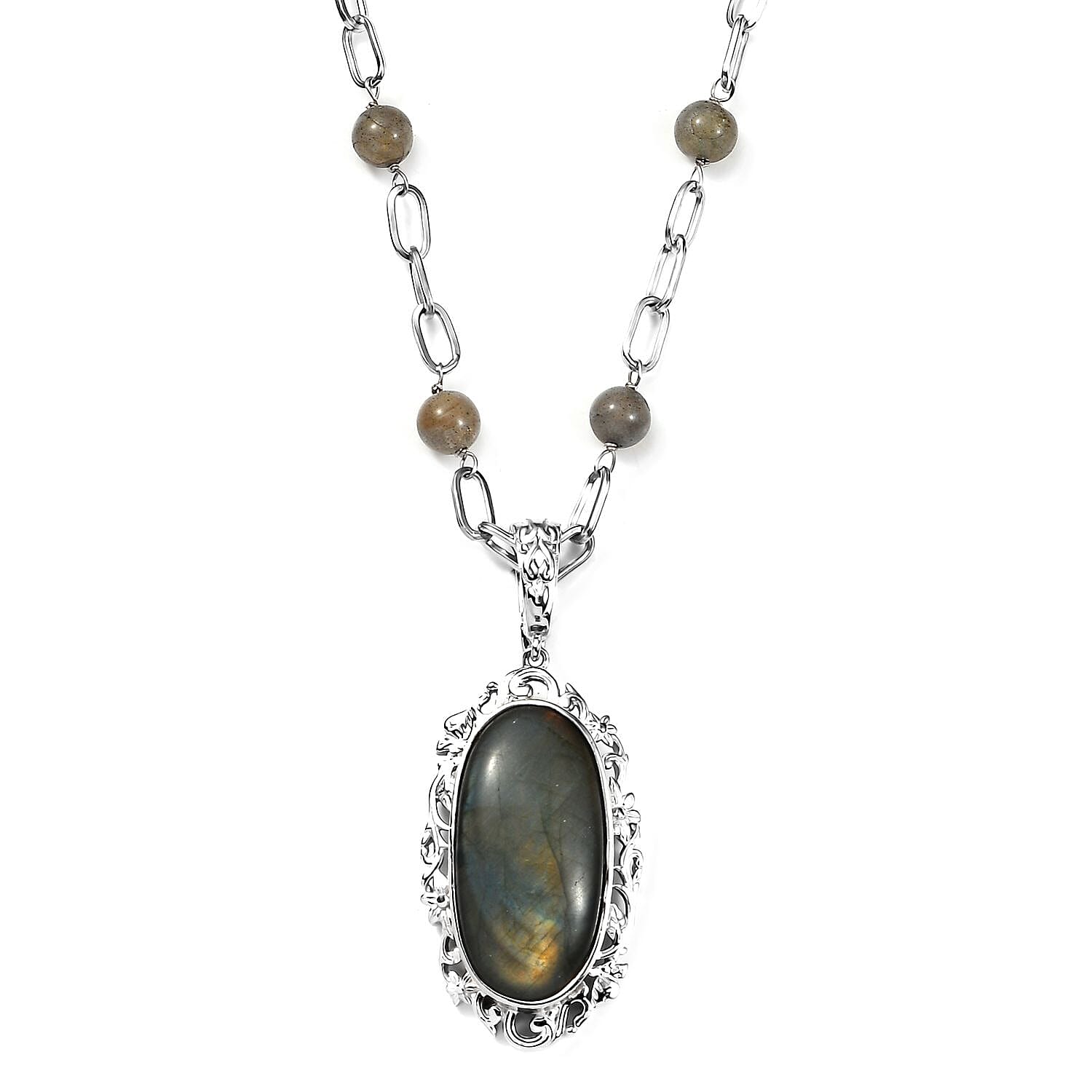 Karis Malagasy Labradorite Pendant com Necklace (18 Inches) in Platinum Bond 35.00 ctw