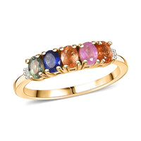 Multi Sapphire and Diamond 1.30 ctw Ring in 18K Vermeil Yellow Gold Over Sterling Silver (Size 10.0)
