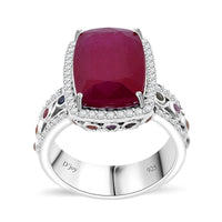 TLV Niassa Ruby (FF), Multi Gemstone Ring in Rhodium Over Sterling Silver (Size 7.0) 10.90 ctw